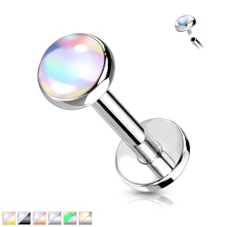Labret / flat back 1,2mm i kirurgiskt stål - invändigt gängad med 4mm platt iriserande sten