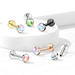 Labret / flat back 1,2mm i kirurgiskt stål - invändigt gängad med 4mm platt iriserande sten