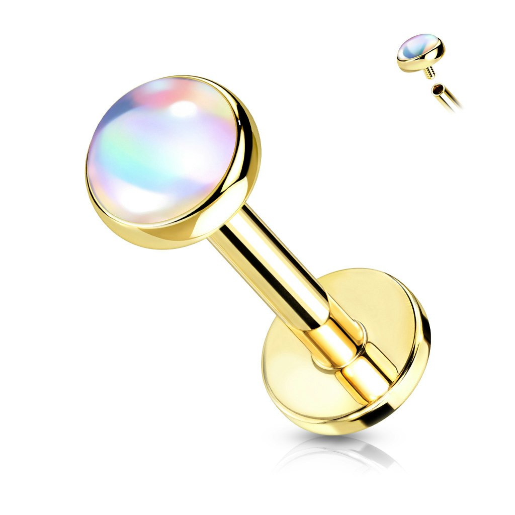Labret / flat back 1,2mm i kirurgiskt stål - invändigt gängad med 4mm platt iriserande sten