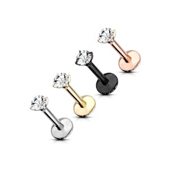 Labret / flat back i titanium - invändigt gängad med rund kubisk zirconia