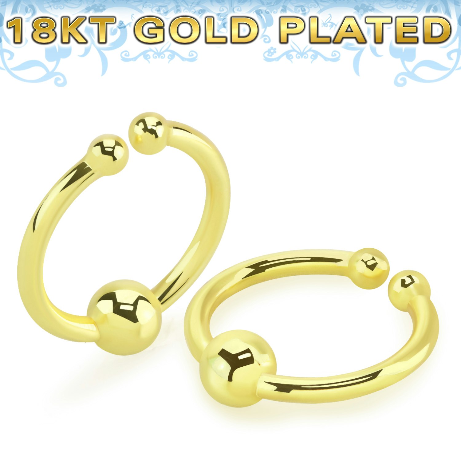 Fake septum piercingring i guldpläterad 925 silver med kula