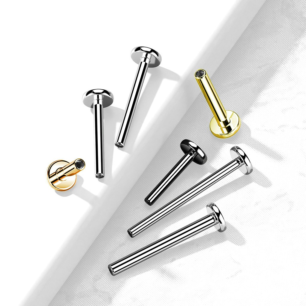 Labret / flat back i titanium - invändigt gängad med 4mm bas (utan topp)