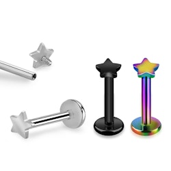 Labret / flat back i titanium 1,2mm invändigt gängad och 3mm stjärna