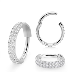 Clicker ring 1,2mm med dubbla rader kubisk zirconia på ytterkanten