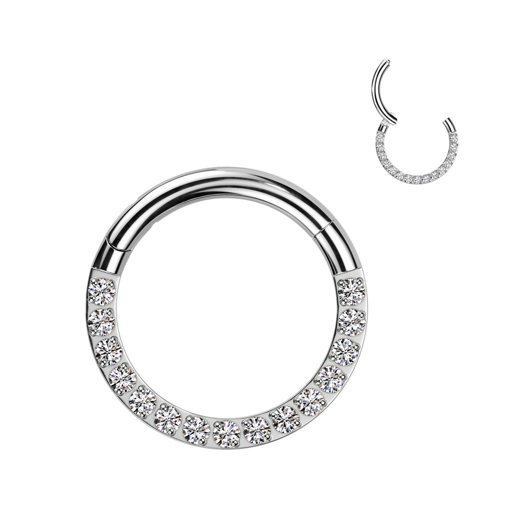 Clicker ring i titanium med kubisk zirconia på fronten 1.2mm / 10mm