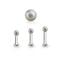 Tragus labret / flat back piercing 1,2mm med 2.5mm bas och 3mm frostad kula