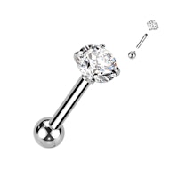 Barbell i titanium - invändigt gängad 1,0mm eller 1,2mm med kloinfattad klar kubisk zirconia