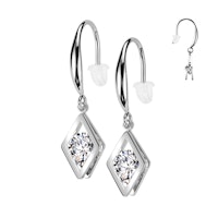 Örhänge i kirurgiskt stål - diamantformat hänge med kubisk zirconia (Säljes i par)
