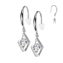 Örhänge i kirurgiskt stål - diamantformat hänge med kubisk zirconia (Säljes i par)