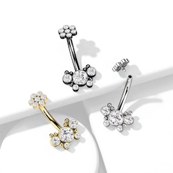 Navelsmycke i kirurgiskt stål 1,6mm invändigt gängad med kubisk zirconia blomma och fjäril