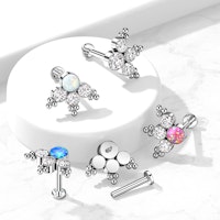 Labret / flat back piercing i titanium 1,2mm - Bollkluster med kubisk zirconia eller opal