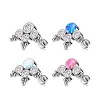 Labret / flat back piercing i titanium 1,2mm - Bollkluster med kubisk zirconia eller opal