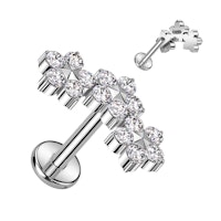 Labret / flat back piercing i titanium 1,2mm - Tre blommor med kubisk zirconia