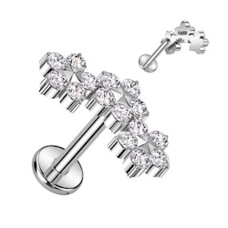 Labret / flat back piercing i titanium 1,2mm - Tre blommor med kubisk zirconia