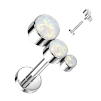 Labret / flat back piercing i titanium 1,2mm - Topp med 3st opaler