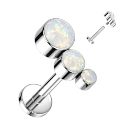 Labret / flat back piercing i titanium 1,2mm - Topp med 3st opaler
