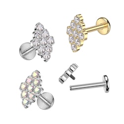 Labret / flat back piercing i titanium 1,2mm - Diamantformad topp med kubisk zirconia