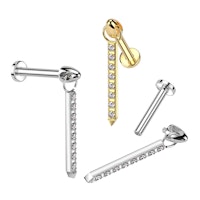 Labret / flat back i titanium 1,2mm - långt hänge med kubisk zirconia