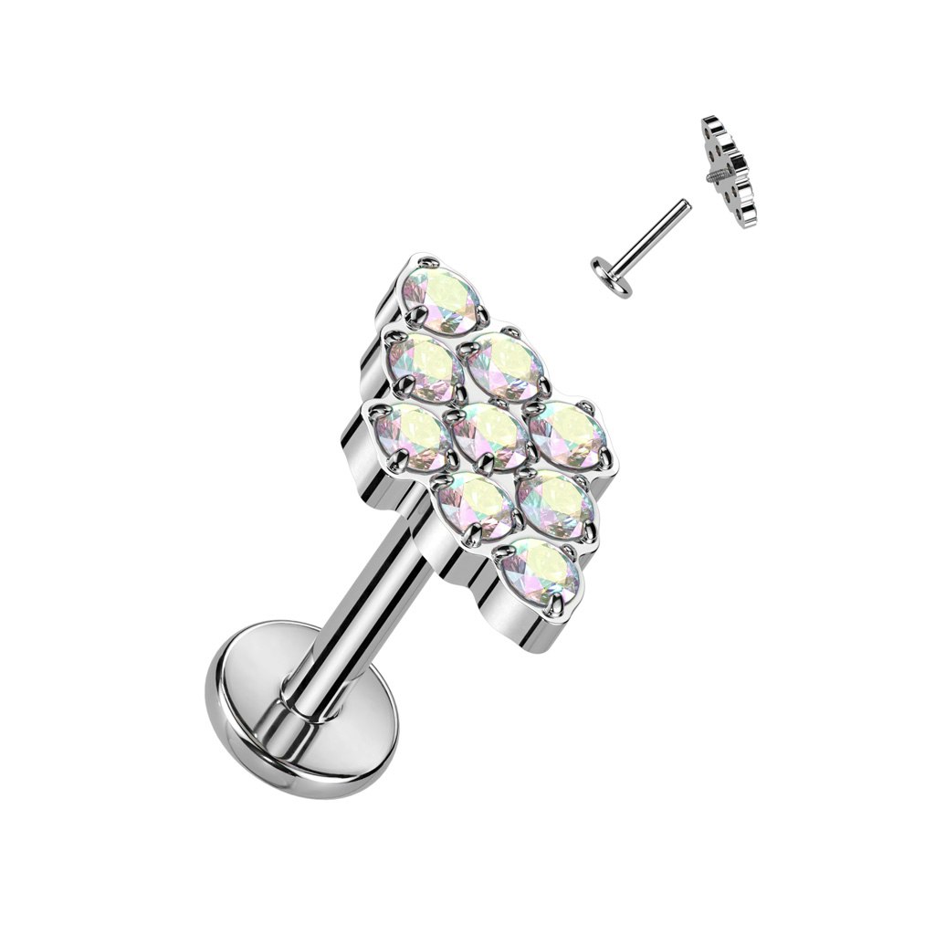 Labret / flat back piercing i titanium 1,2mm - Diamantformad topp med kubisk zirconia