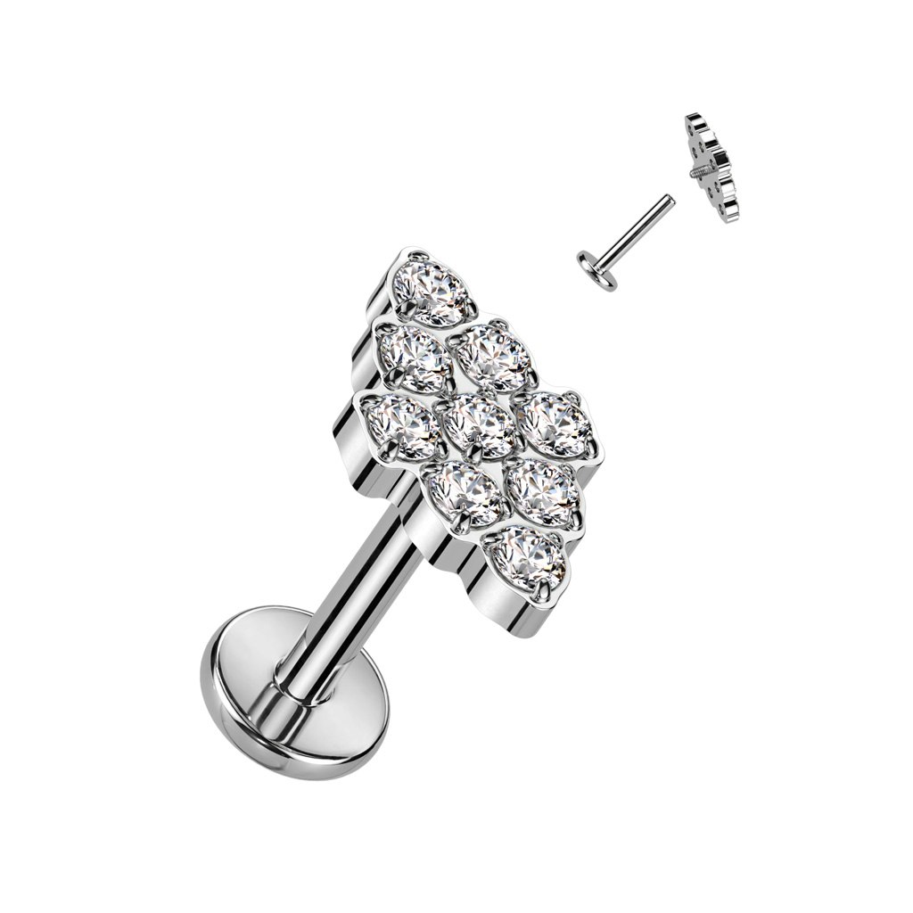 Labret / flat back piercing i titanium 1,2mm - Diamantformad topp med kubisk zirconia