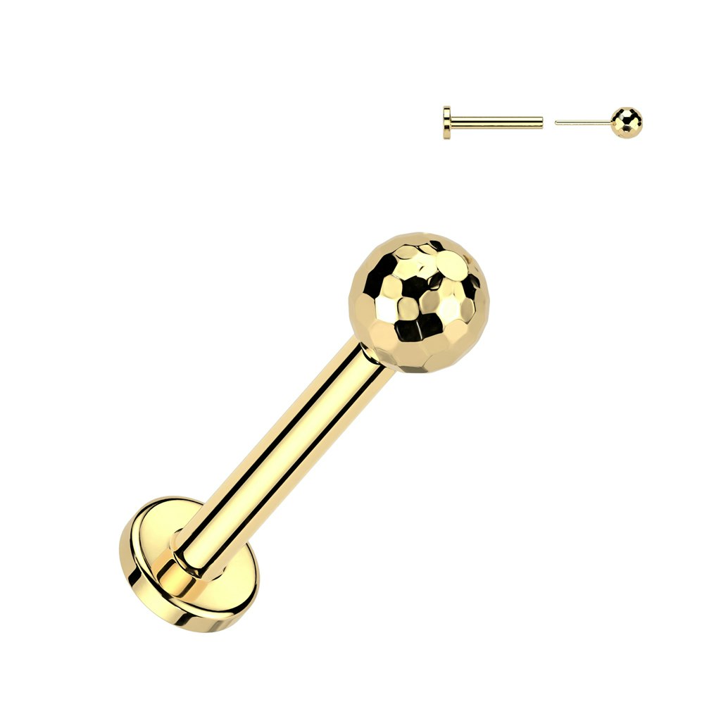 Labret / flat back i titanium - Threadless med fasettslipad 3mm kula