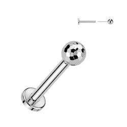 Labret / flat back i titanium - Threadless med fasettslipad 3mm kula