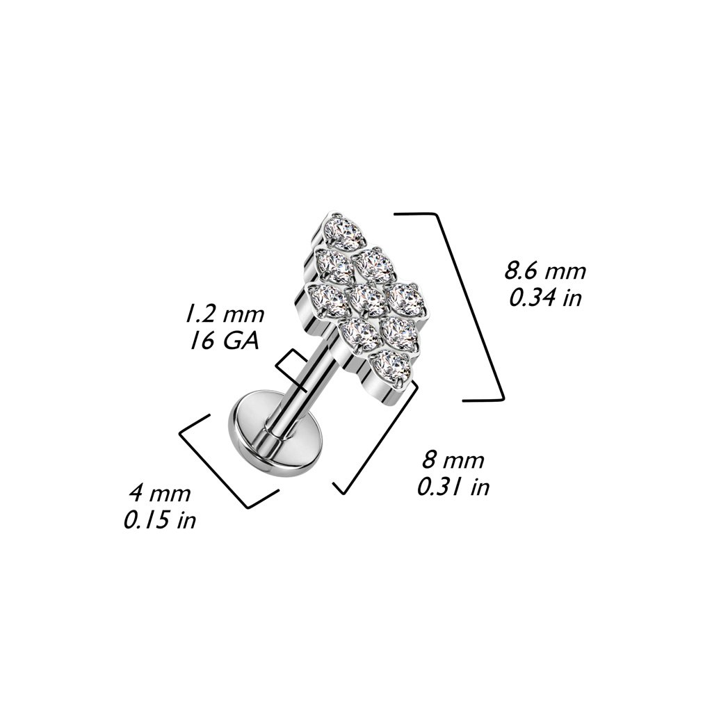 Labret / flat back piercing i titanium 1,2mm - Diamantformad topp med kubisk zirconia