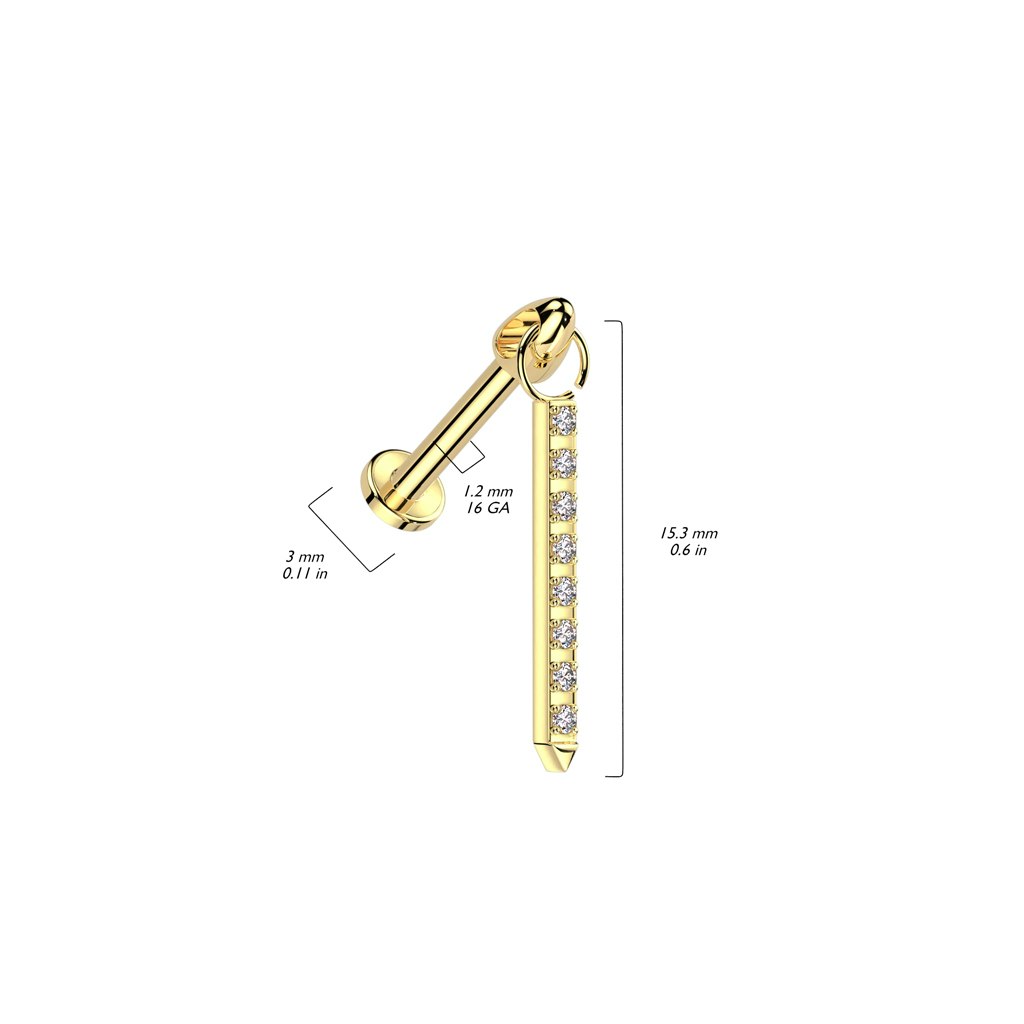 Labret / flat back i titanium 1,2mm - långt hänge med kubisk zirconia