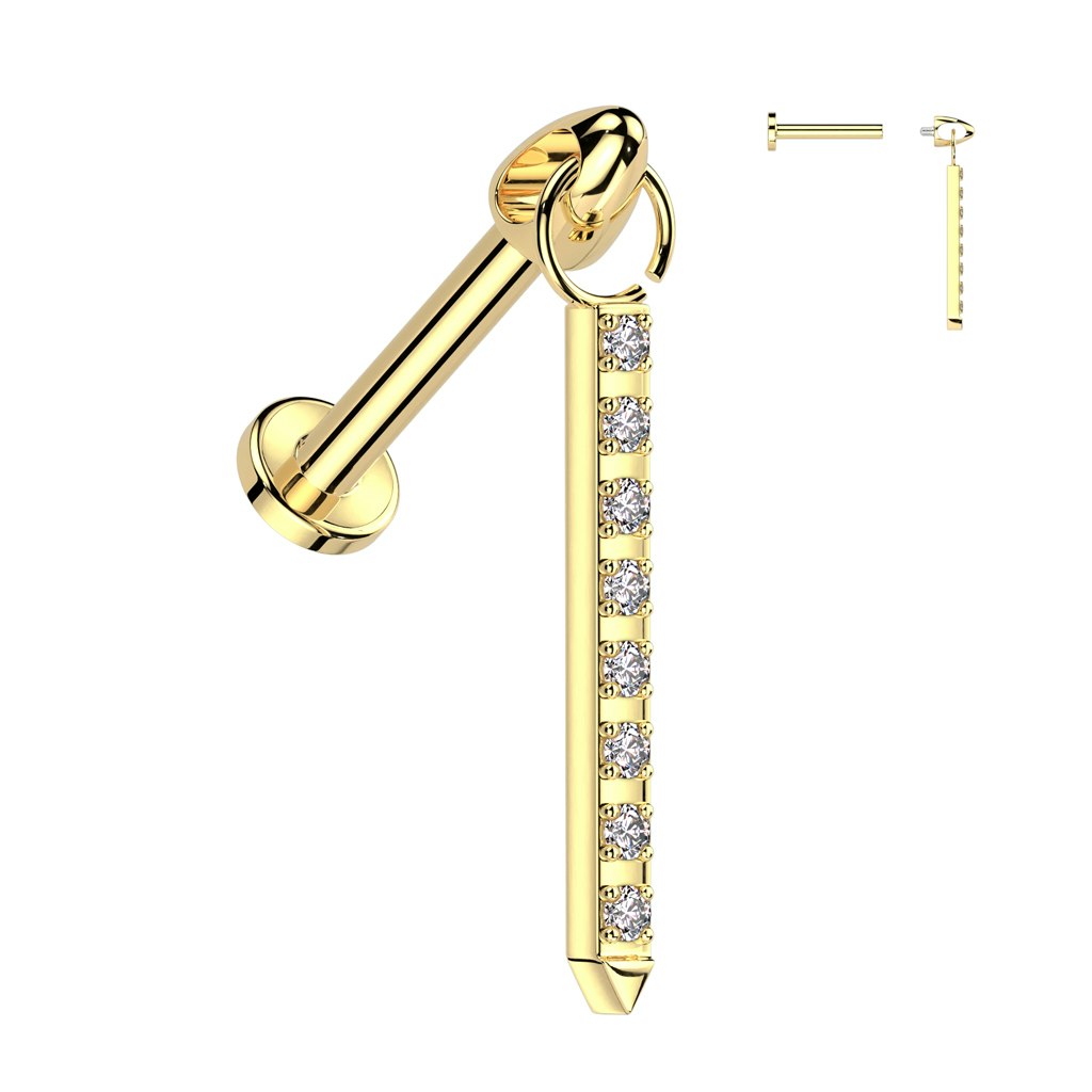 Labret / flat back i titanium 1,2mm - långt hänge med kubisk zirconia