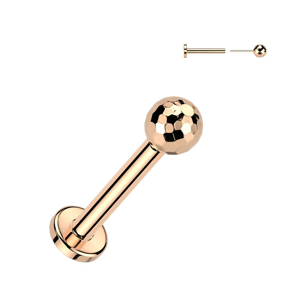 Labret / flat back i titanium - Threadless med fasettslipad 3mm kula