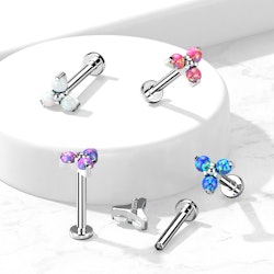 Labret / flat back piercing i titanium 1,2mm - Treenighet med opaler