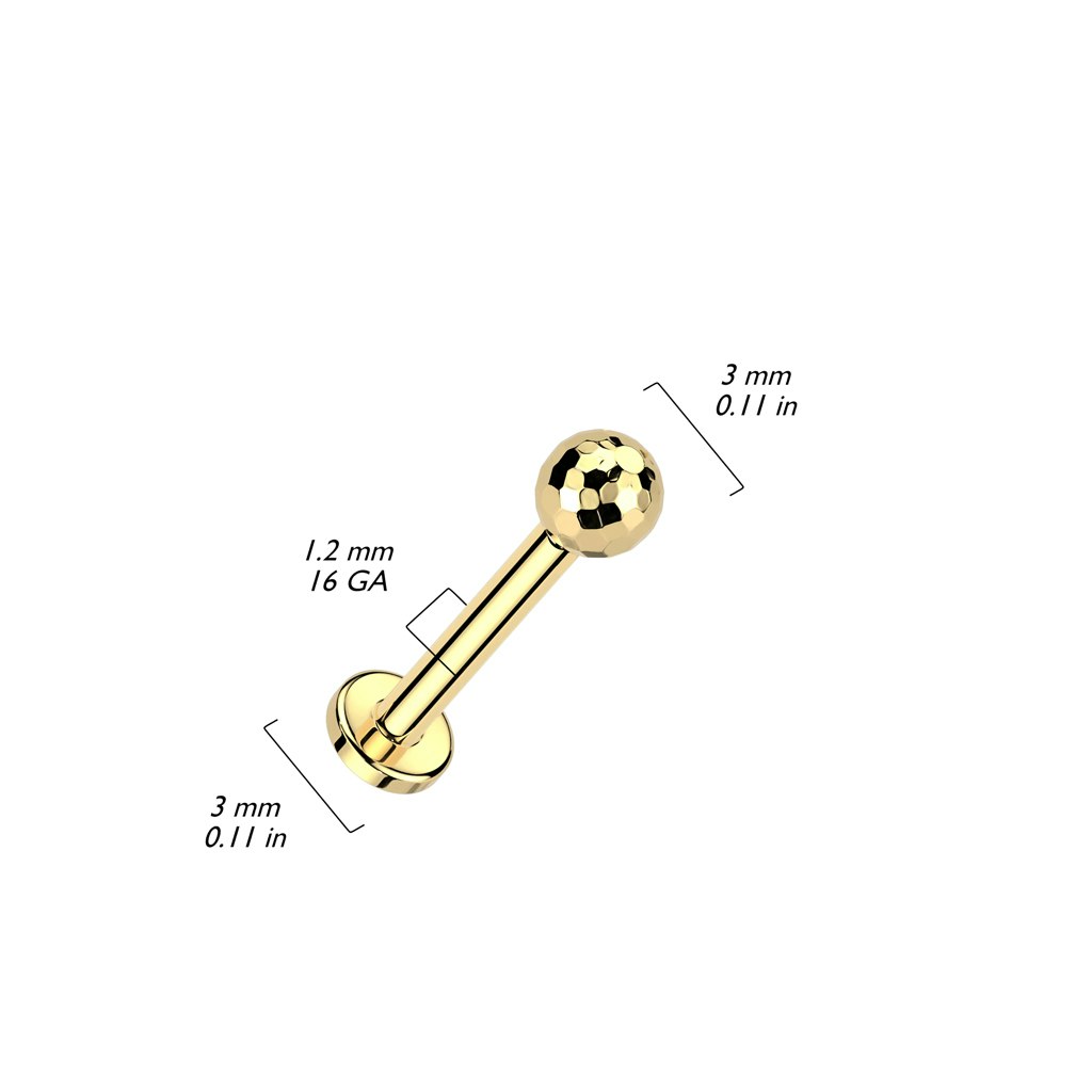 Labret / flat back i titanium - Threadless med fasettslipad 3mm kula
