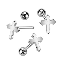 Barbell för tungpiercing kirurgiskt stål 1,6mm med kors