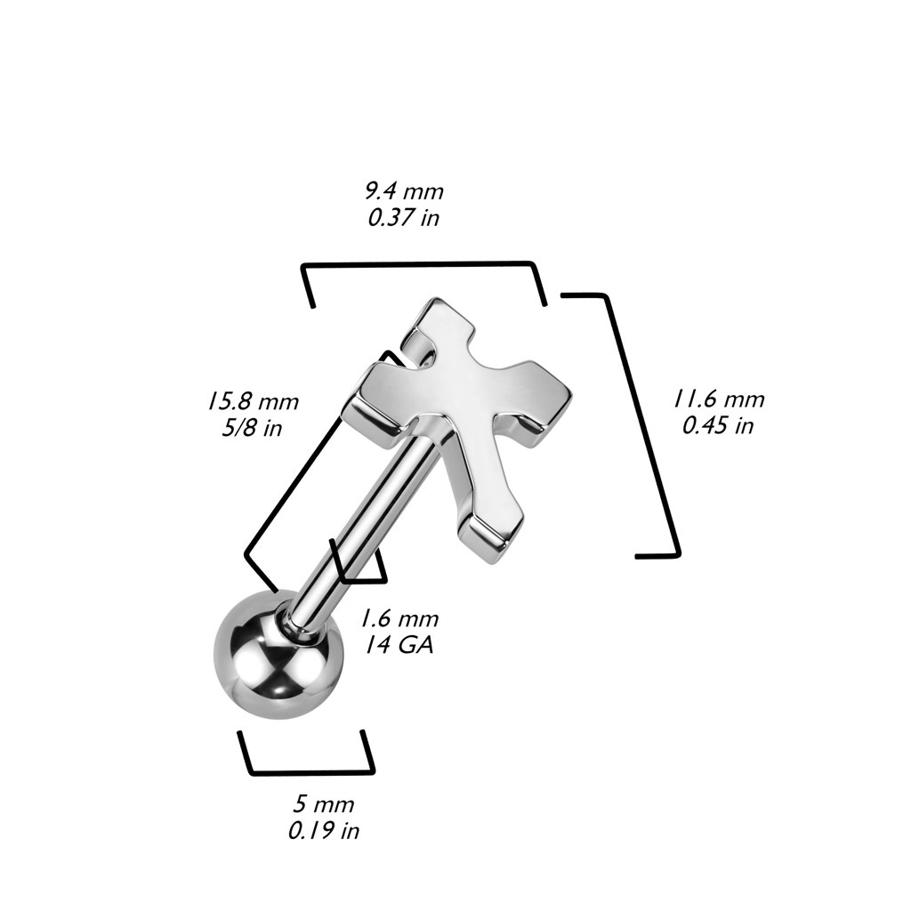 Barbell för tungpiercing kirurgiskt stål 1,6mm med kors