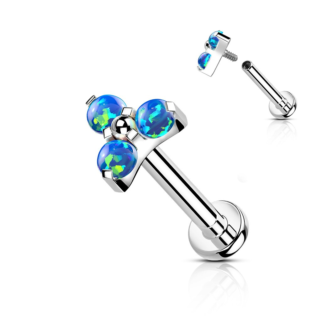 Labret / flat back piercing i titanium 1,2mm - Treenighet med opaler