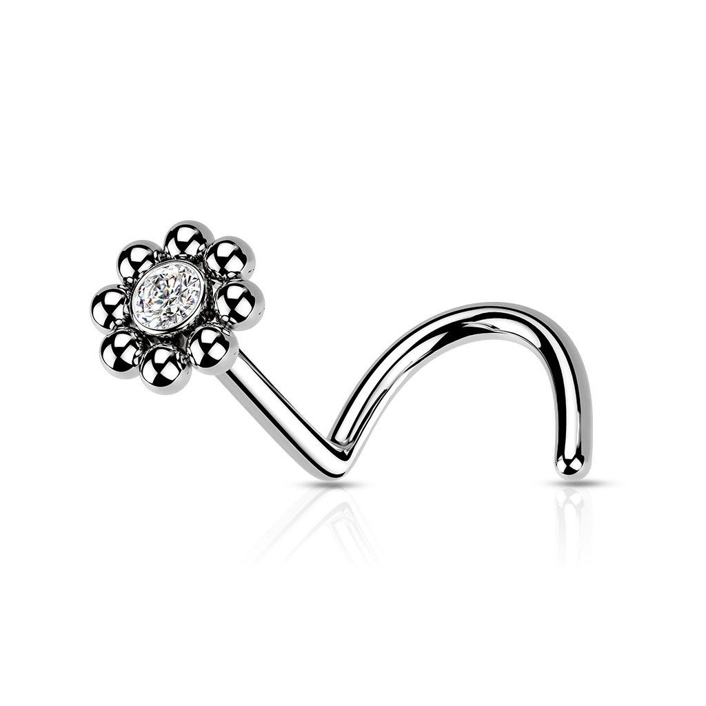 Nässmycke i kirurgiskt stål 1,0mm- Blomma med kubisk zirconia