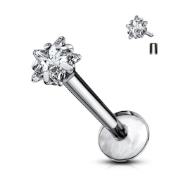 Labret / flat back piercing i titanium 1,2mm med kubisk zirconia stjärna