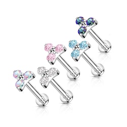 Labret / flat back piercing i titanium 1,2mm - Treenighet med kubisk zirconia
