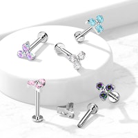 Labret / flat back piercing i titanium 1,2mm - Treenighet med kubisk zirconia