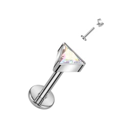 Labret / flat back piercing i titanium 1,2mm - Trekantig topp med kubisk zirconia