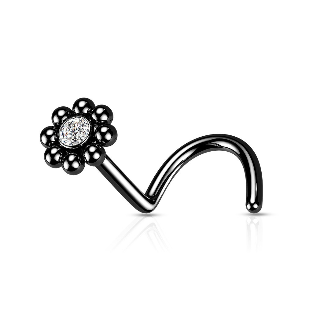 Nässmycke i kirurgiskt stål 0,8mm - Blomma med kubisk zirconia