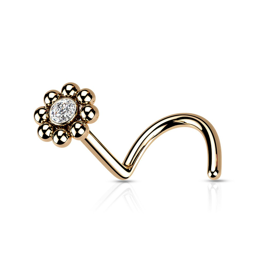 Nässmycke i kirurgiskt stål 0,8mm - Blomma med kubisk zirconia