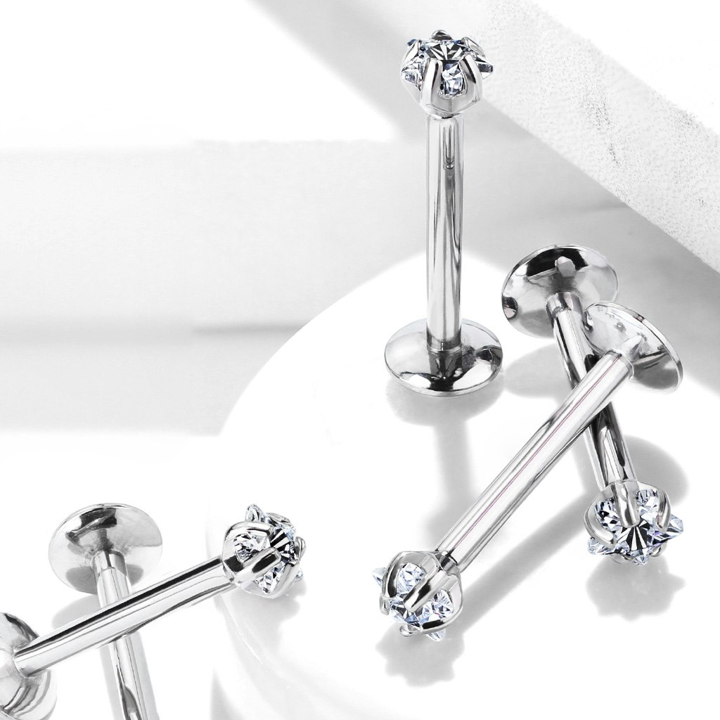 Labret / flat back piercing i titanium 1,2mm med kubisk zirconia stjärna