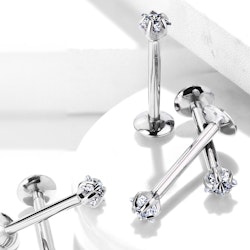 Labret / flat back piercing i titanium 1,2mm med kubisk zirconia stjärna