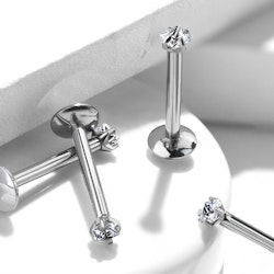 Labret / flat back piercing i titanium 1,2mm med fyrkantig kubisk zirconia