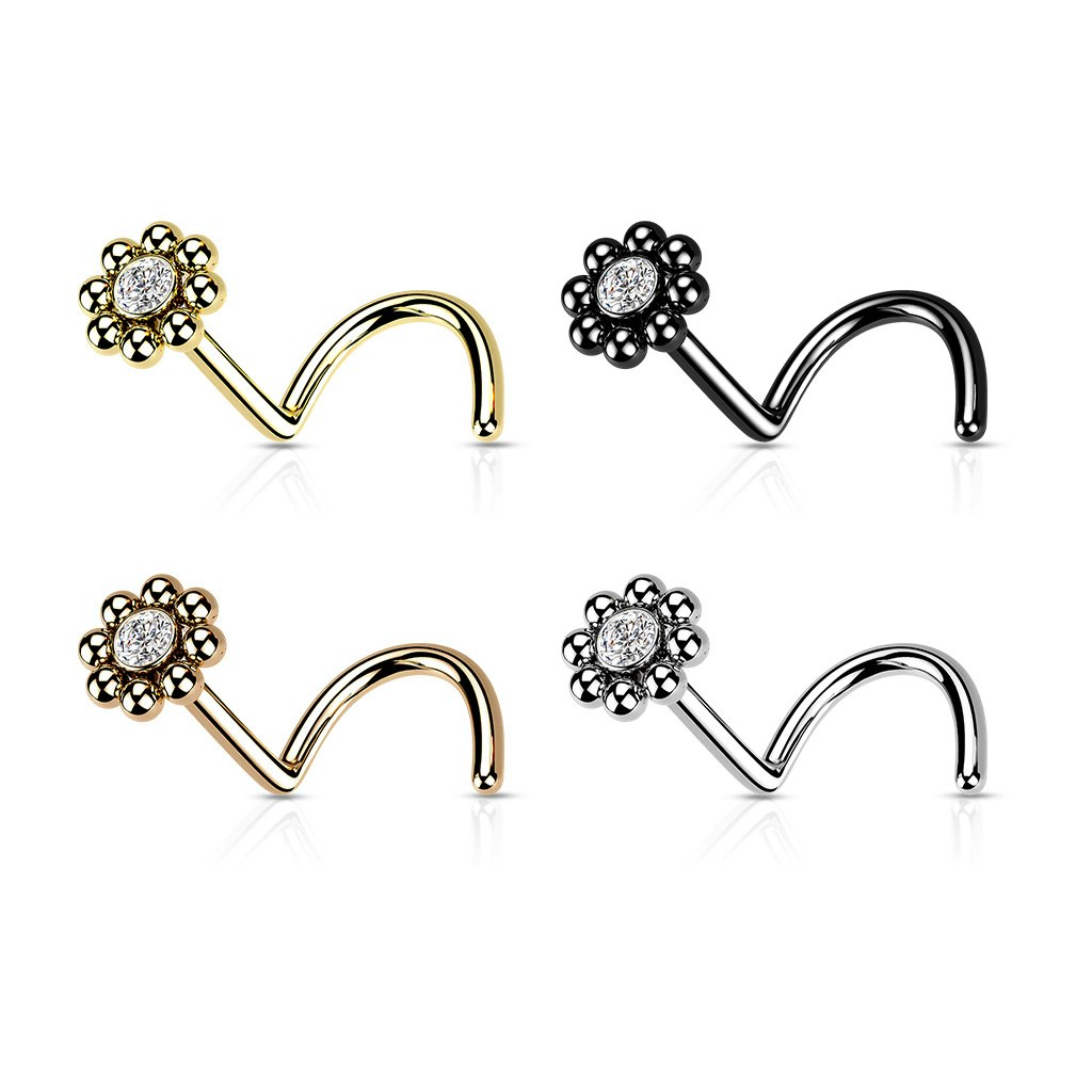 Nässmycke i kirurgiskt stål 0,8mm - Blomma med kubisk zirconia