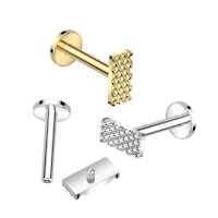 Labret / Flat back piercing i titanium 1,2mm - Rektangulär mönstrad topp