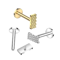 Labret / Flat back piercing i titanium 1,2mm - Rektangulär mönstrad topp