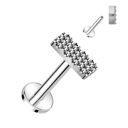 Labret / Flat back piercing i titanium 1,2mm - Rektangulär mönstrad topp