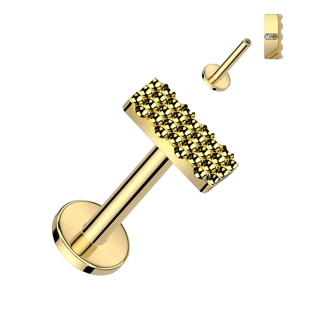 Labret / Flat back piercing i titanium 1,2mm - Rektangulär mönstrad topp